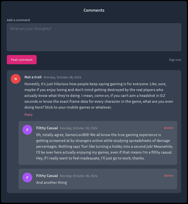A threaded comment